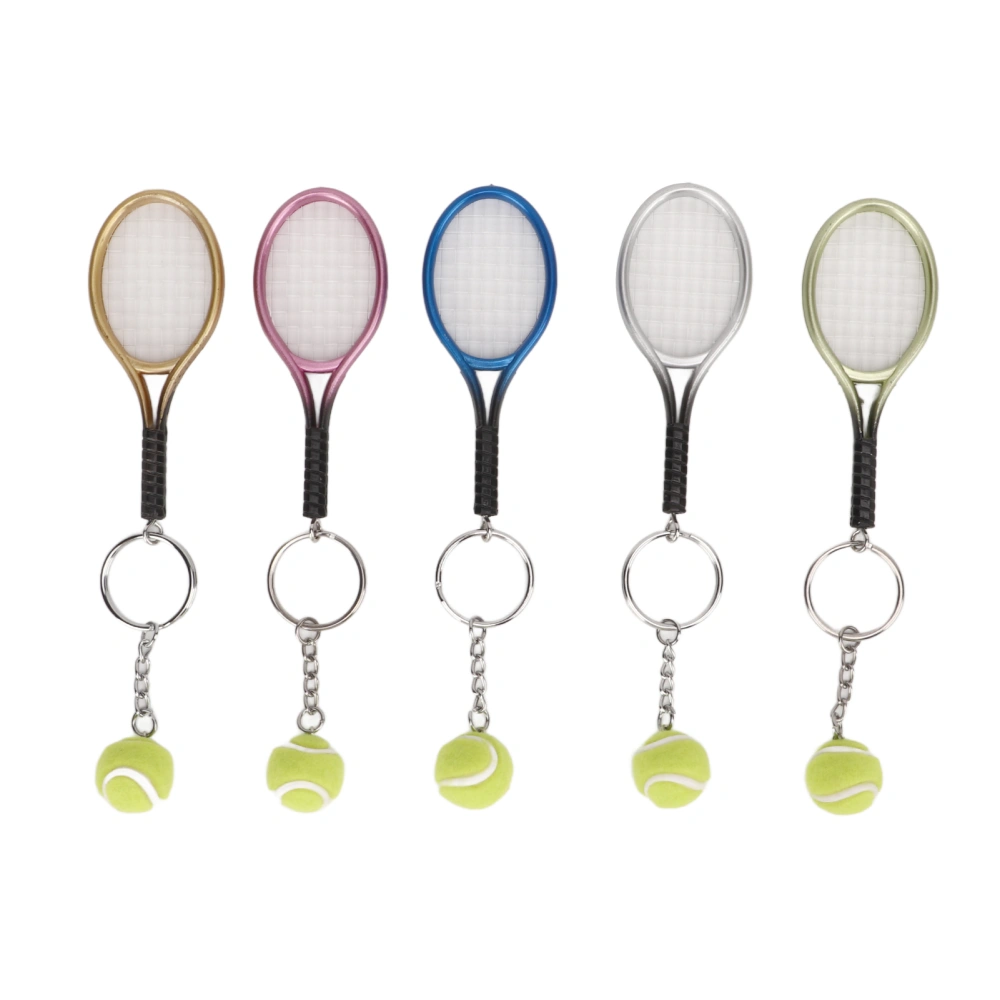 BuyWeek 5 Pcs Mini Tennis Racket Ball Keychain Pendant Key Ring Gold Silver Rose Blue Bronze for Gifts Sport Lovers