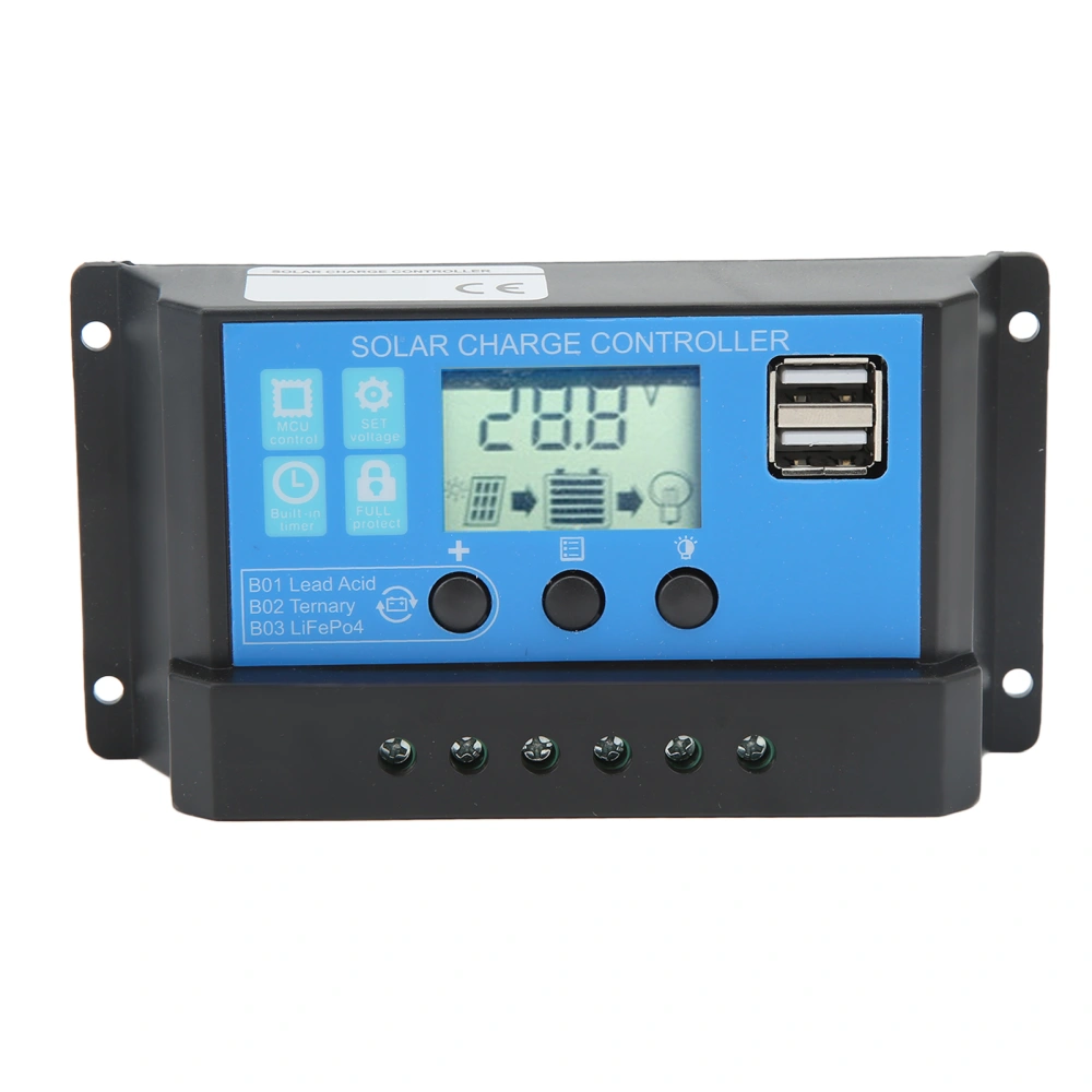 Solar Charge Controller With LCD Dual USB Industrial Master Chip Solar Panel Regulator for Street Lamp 12V 24V 10A