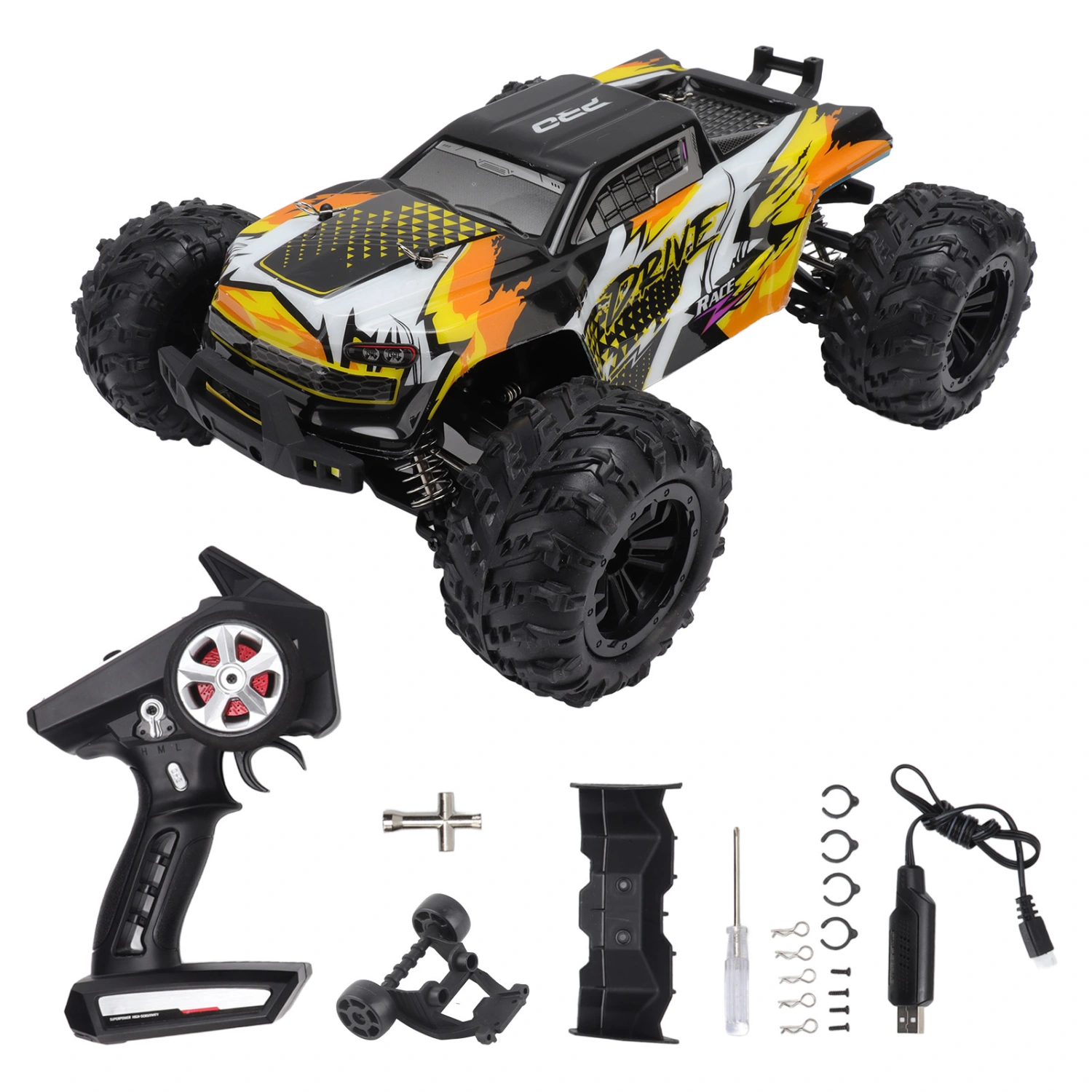 1/16 RC Off Road Truck 4 Wheel Drive with 2840 Motor 35A ESC 2.4G RC Car for Outdoor Over 14 Years Old Orange