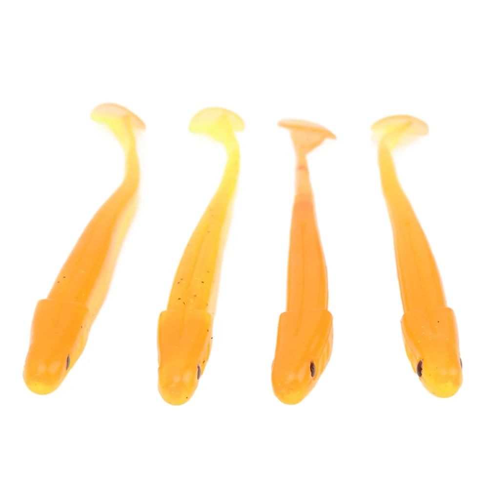 4 PCS Fishing Soft Lures T Tail Fish Curled Tail Maggot Soft Baits Sea Fishing Lures Orange