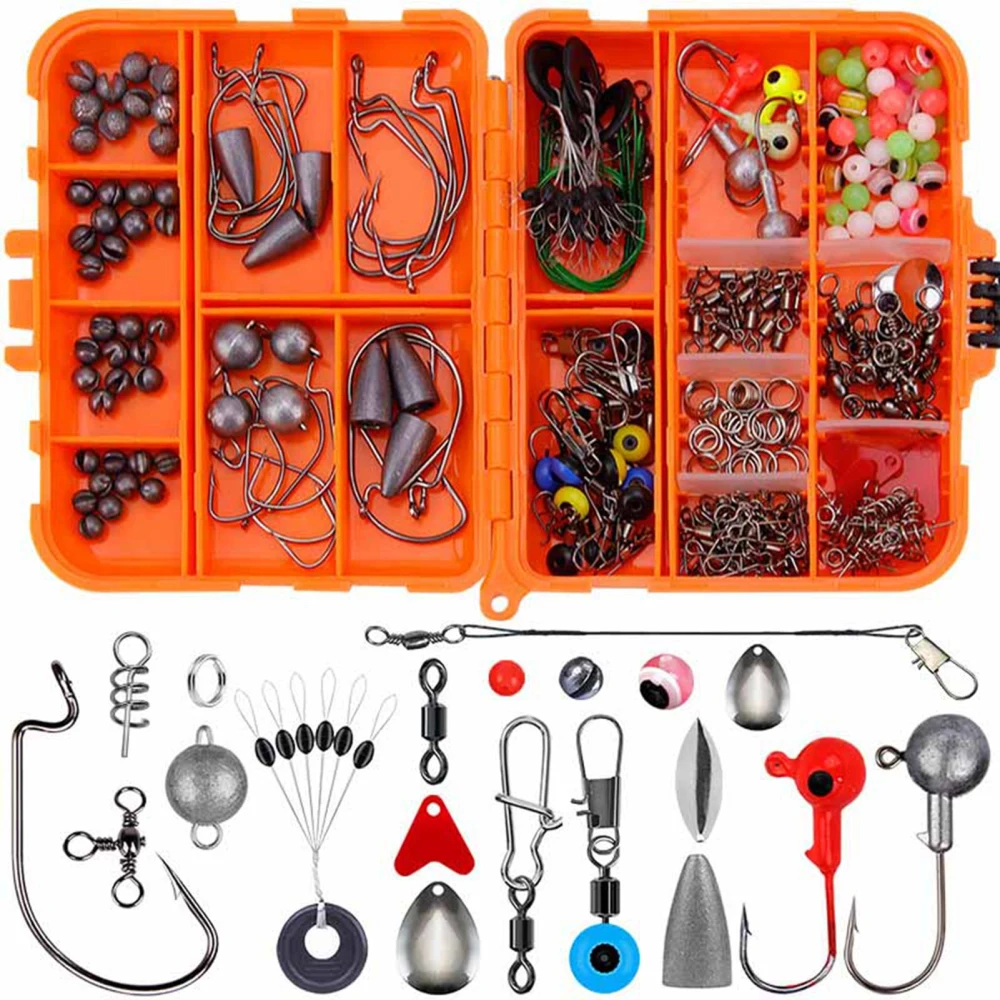 257PCS Fishing Lure Set Metal ABS Corrosion Resistance Anti Winding Fishing Hook Kit for Outdoor with Orange Storage Box