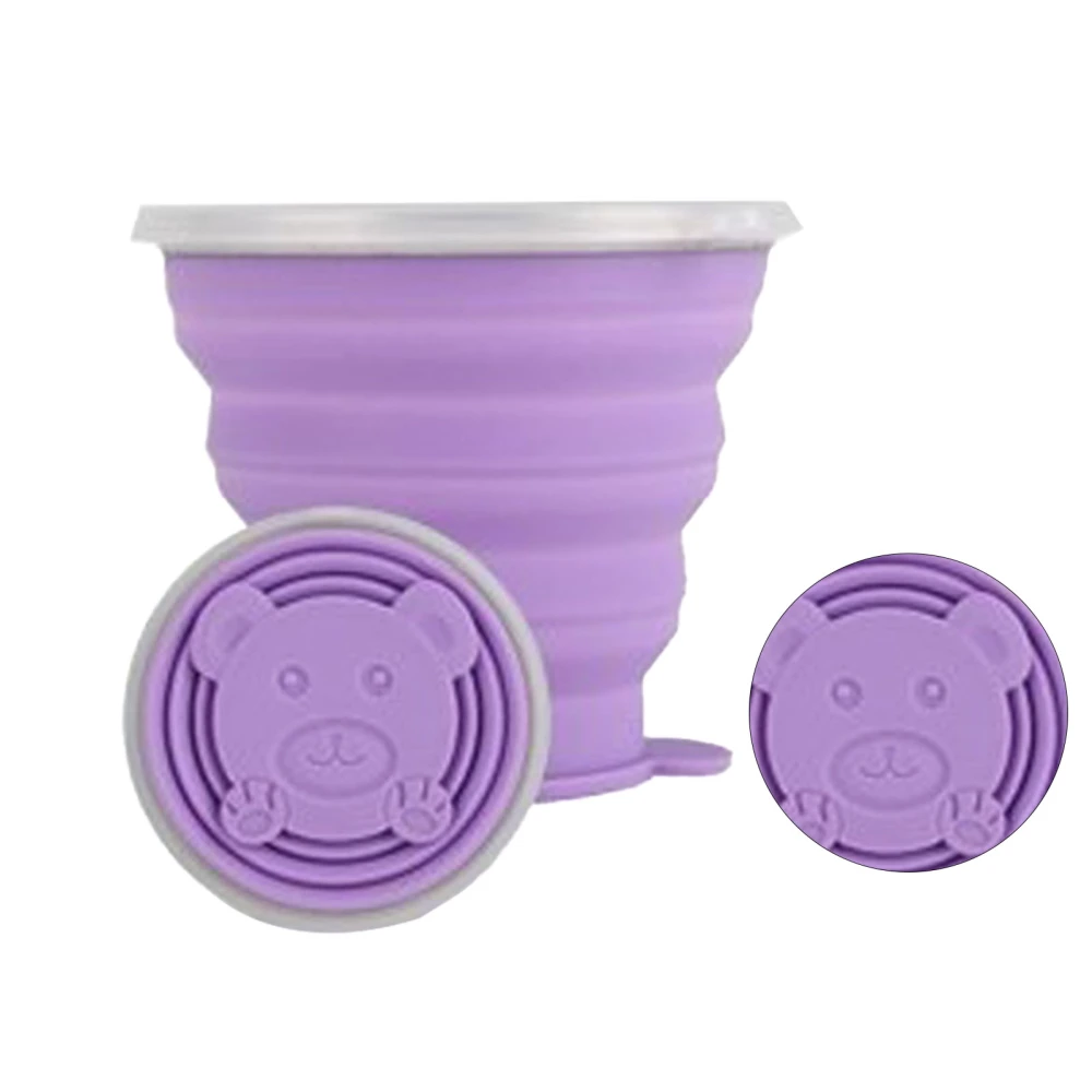 Silicone Foldable Water Cup Ultrathin Collapsible Travel Cup with Hand Strap for Outdoor Camping and Hiking Purple 270ml