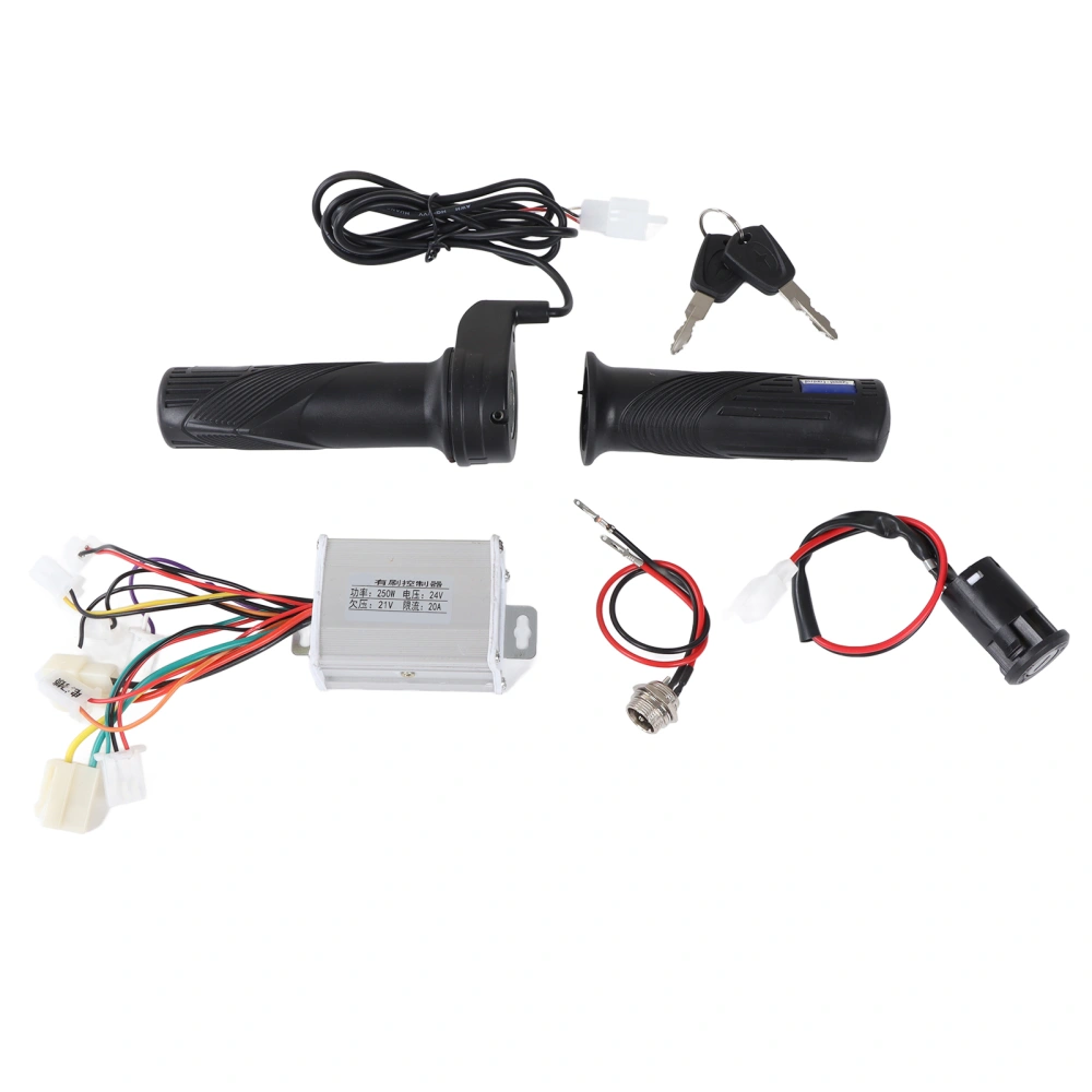 24V 250W Electric Bike Brushed Controller Throttle Twist Grip Kit with Charging Port Electric Door Lock