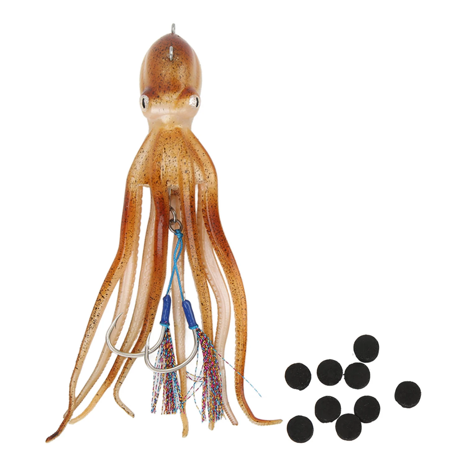 Simulation Squid Jigs Fishing Octopus Lures Lifelike Octopus Jig for Saltwater Ocean Fishing with 10 Ink Tablets