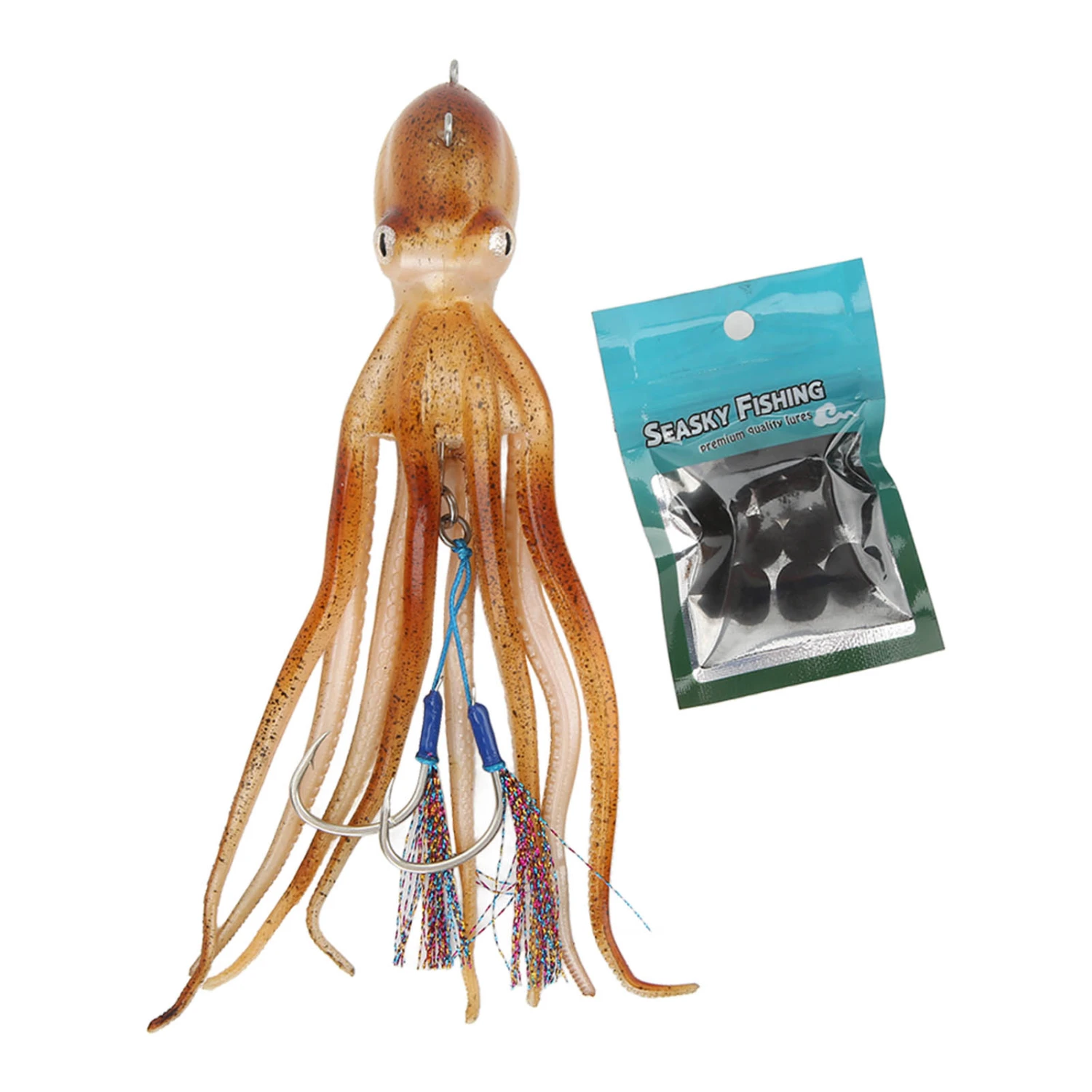 Simulation Squid Jigs Fishing Octopus Lures Lifelike Octopus Jig for Saltwater Ocean Fishing with 10 Ink Tablets