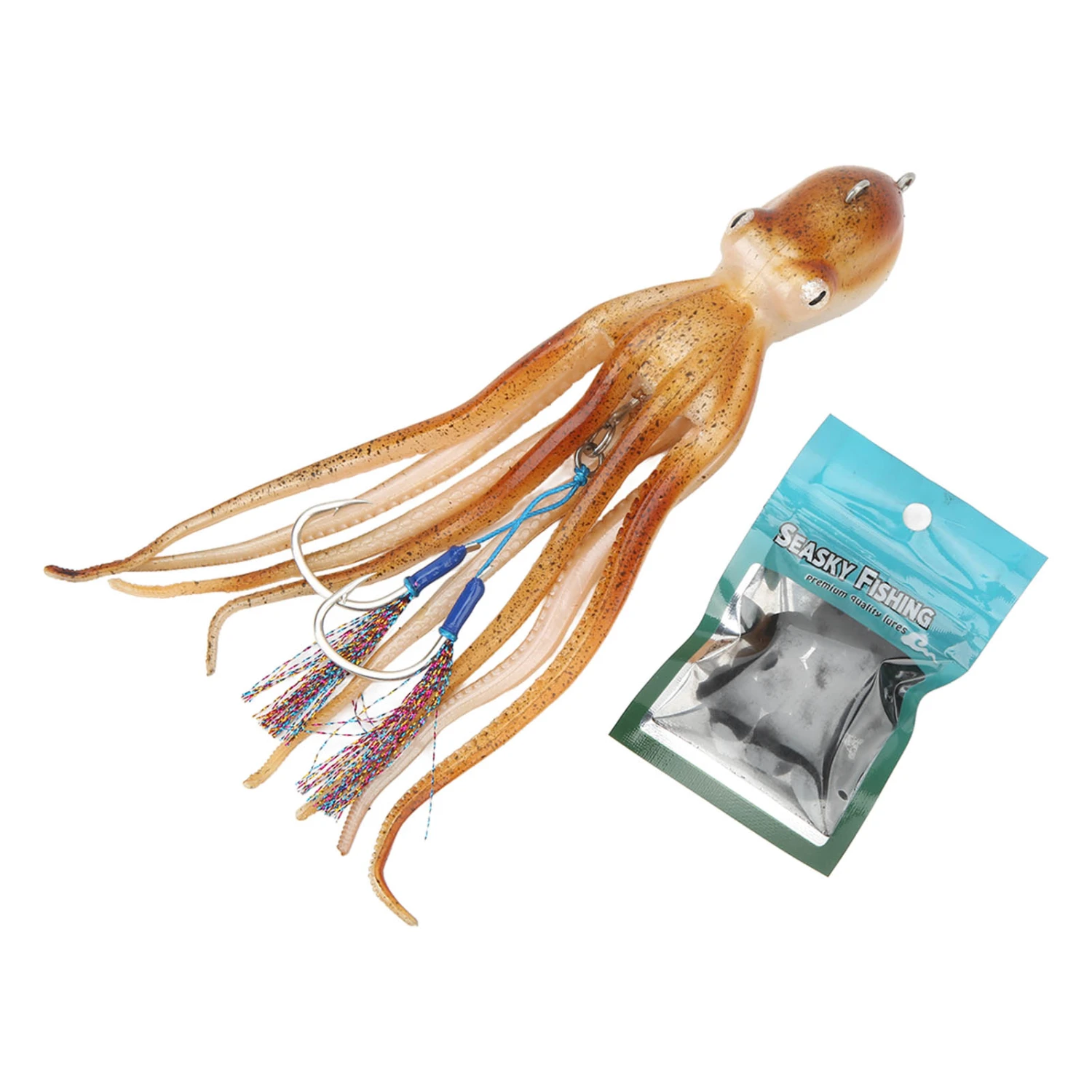 Simulation Squid Jigs Fishing Octopus Lures Lifelike Octopus Jig for Saltwater Ocean Fishing with 10 Ink Tablets