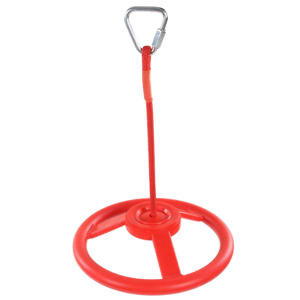 Children Gym Rotating Wheel Plastic Directional Wheel Kids Outdoor Fitness Exercise Wheel with Rope Red