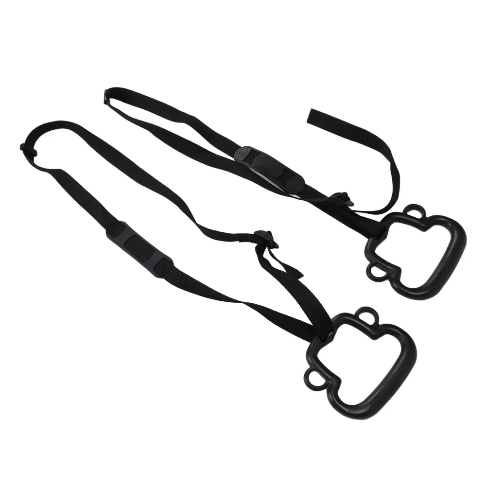 2Pcs Kids Gymnastic Rings Monkey Shape Load Bearing 150KG Ergonomic Portable Outdoor Pull Up Ring with Adjustable Straps Black