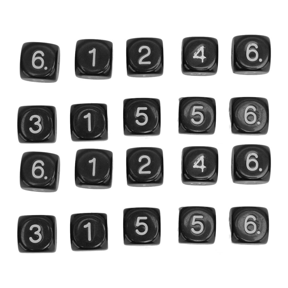 BuyWeek 20PCS 6 Sided Number Dice Plastic 16mm Round Corner Polyhedral Dice Set for Numeral Teaching Board Games Black