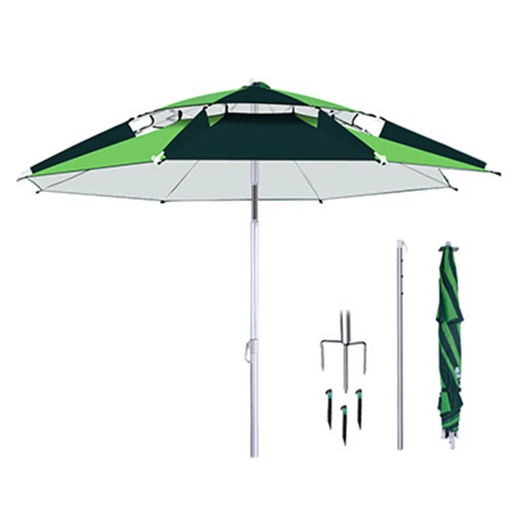 BuyWeek Fishing Umbrella Outdoor 2 Layer Rain Protection Universal Folding Sunshade Sunscreen Casual Green Color Matching 2meter