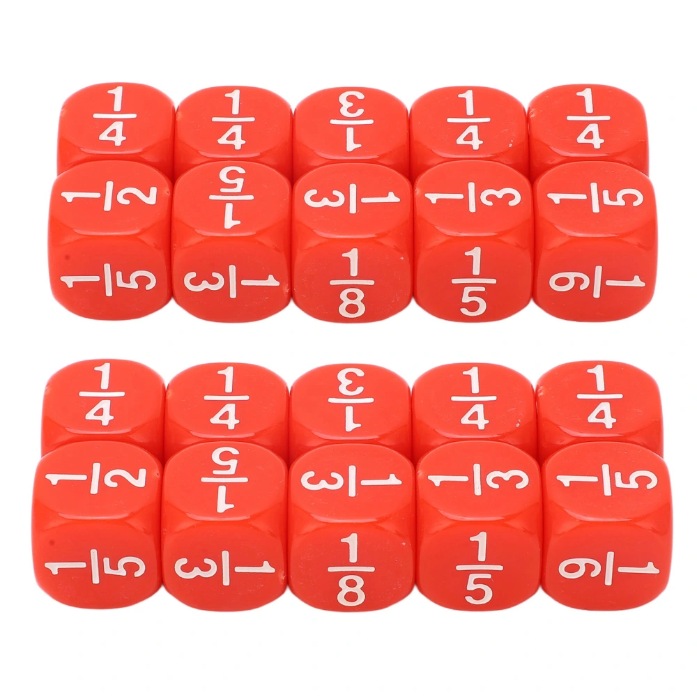 BuyWeek 20Pcs Fraction Dice Class Set Plastic 6 Sided Multi Faceted Table Game Accessories for Kids Math Practice Red