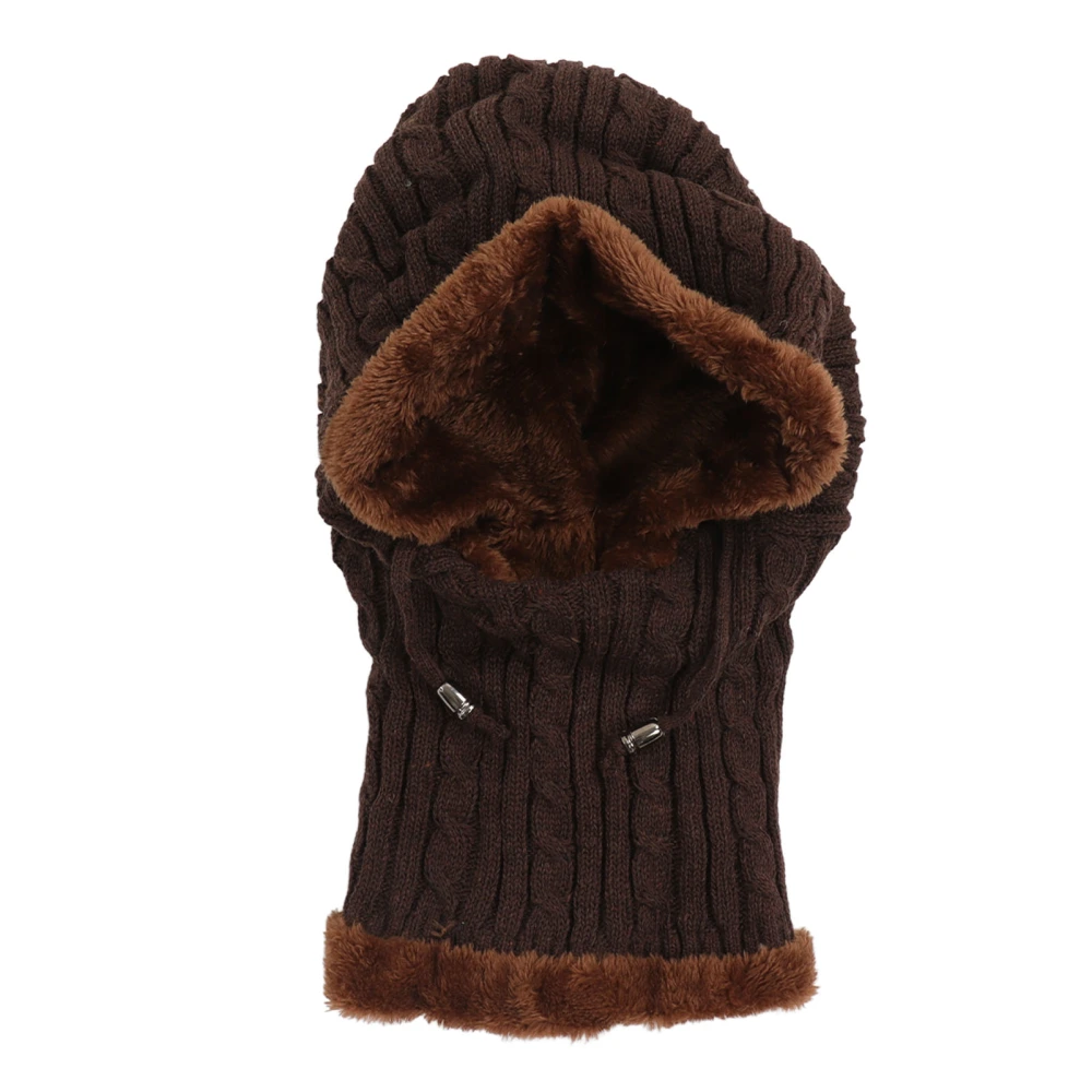 Winter One Piece Beanie Hat Circle Scarf Earflap Knitted Cotton Plush Skull Cap Neck Warmer for Outdoor Brown