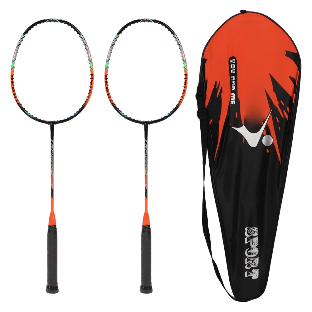 BuyWeek 2 Pcs Carbon Fiber Badminton Rackets Ultra Light Adult for Training Competition Recreation Orange