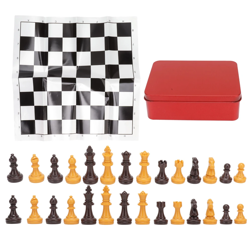 BuyWeek International Chess Set Wearproof International Chess Pieces Board Set with Storage Iron Box for Family Party Travel Red Box