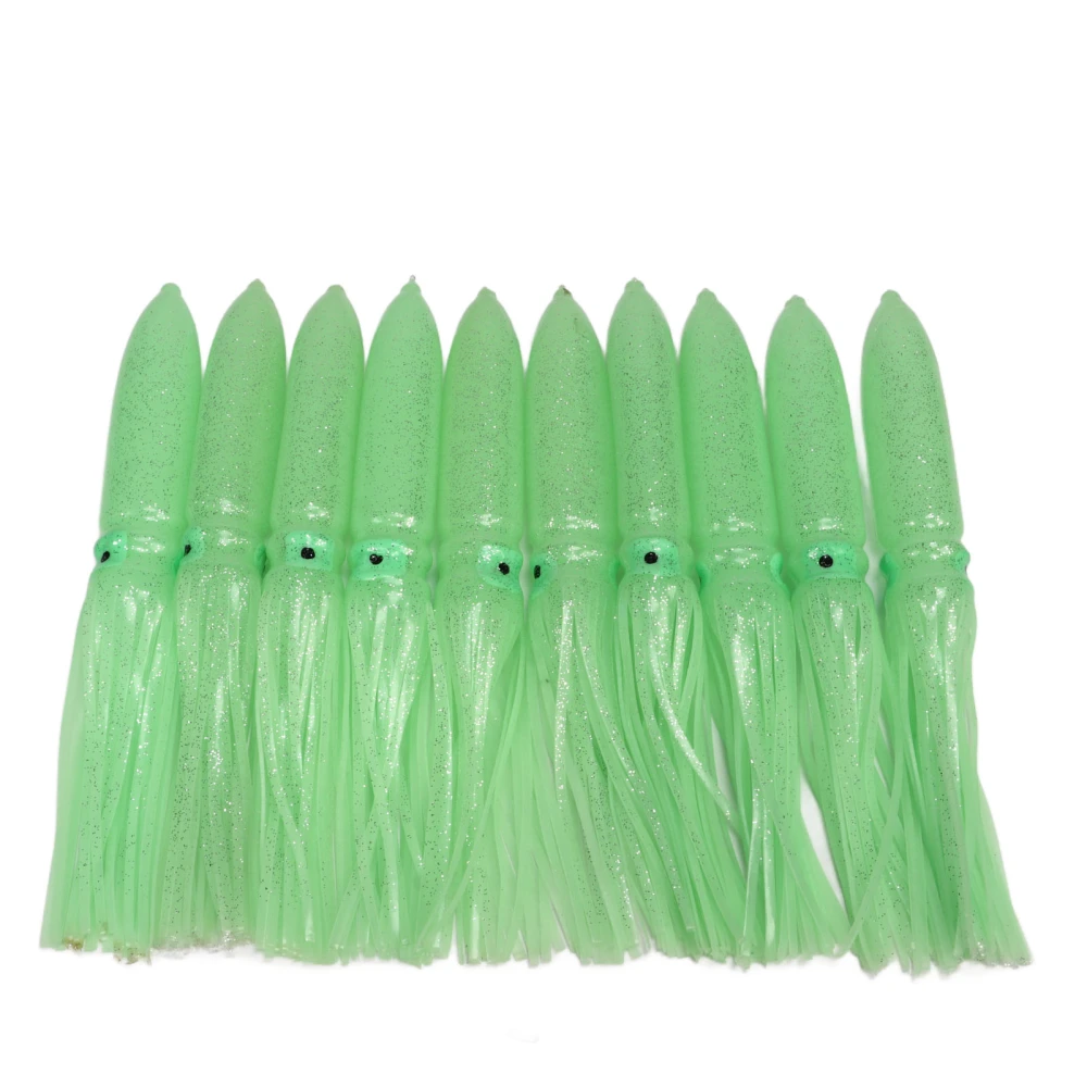 10 Pcs Squid Lure 30cm Silicone Lifelike Luminous Squid Skirt Fishing Bait with Hook Green