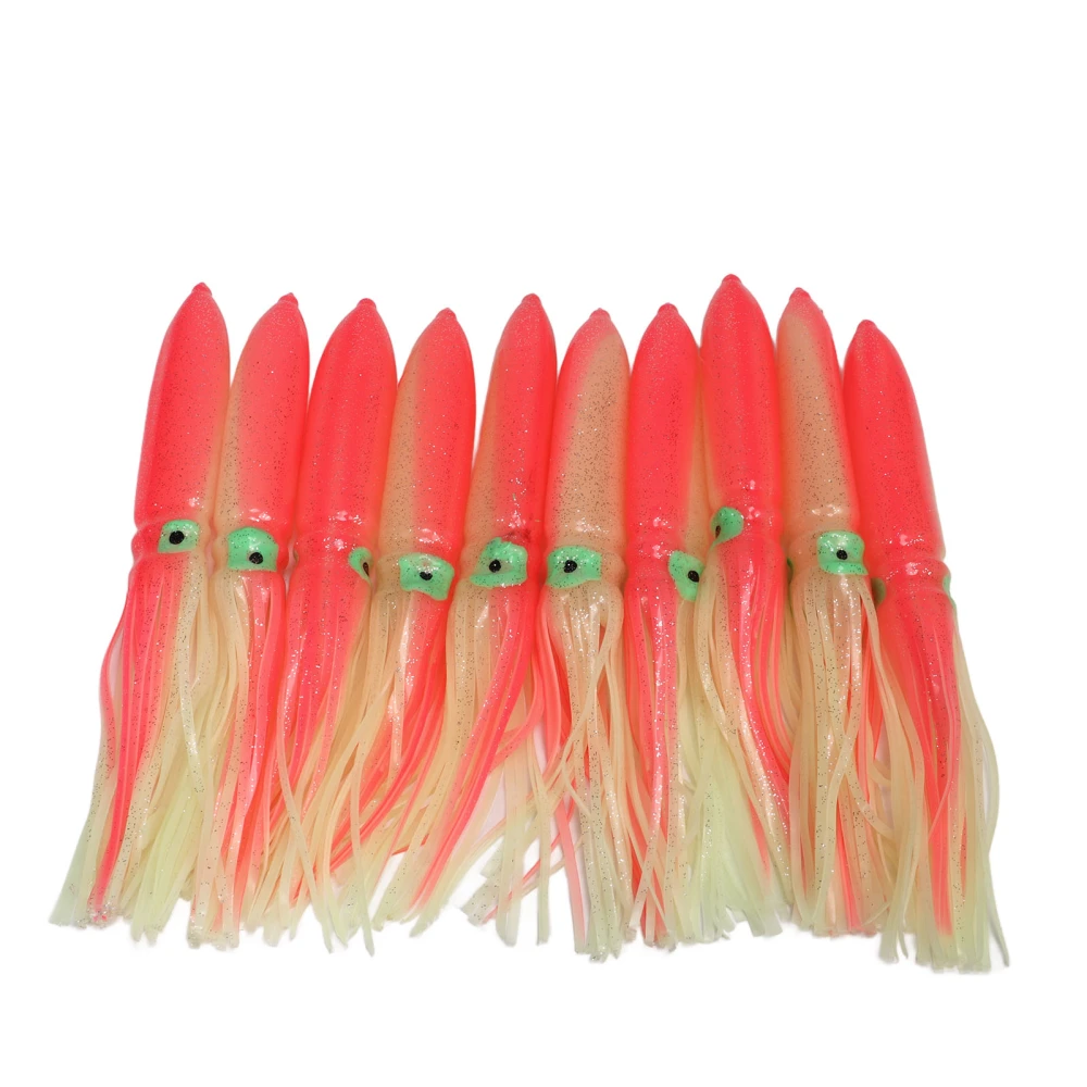 10 Pcs Squid Lure 30cm Silicone Lifelike Luminous Squid Skirt Fishing Bait with Hook Pink