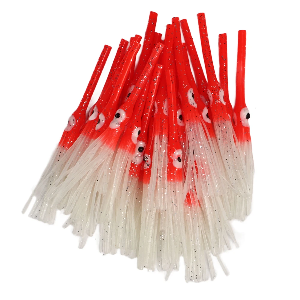 30pcs Luminous Squid Skirts Soft Artificial Octopus Luminous Bait for Saltwater Freshwater Red