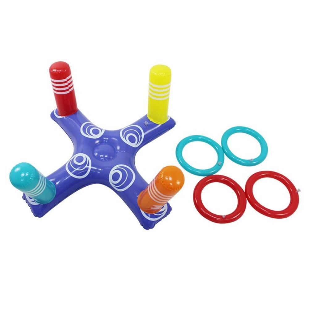 Inflatable Pool Ring Toss Game Pool Floats Toys Games Set with 4pcs Hoop and Inflator Water Entertainment Interactive Game