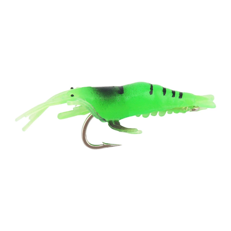 BuyWeek 10Pcs Aritificial Shrimp Fishing Bait PVC With Hook Fishing Lures Shrimp for Fishing Enthusiasts Green