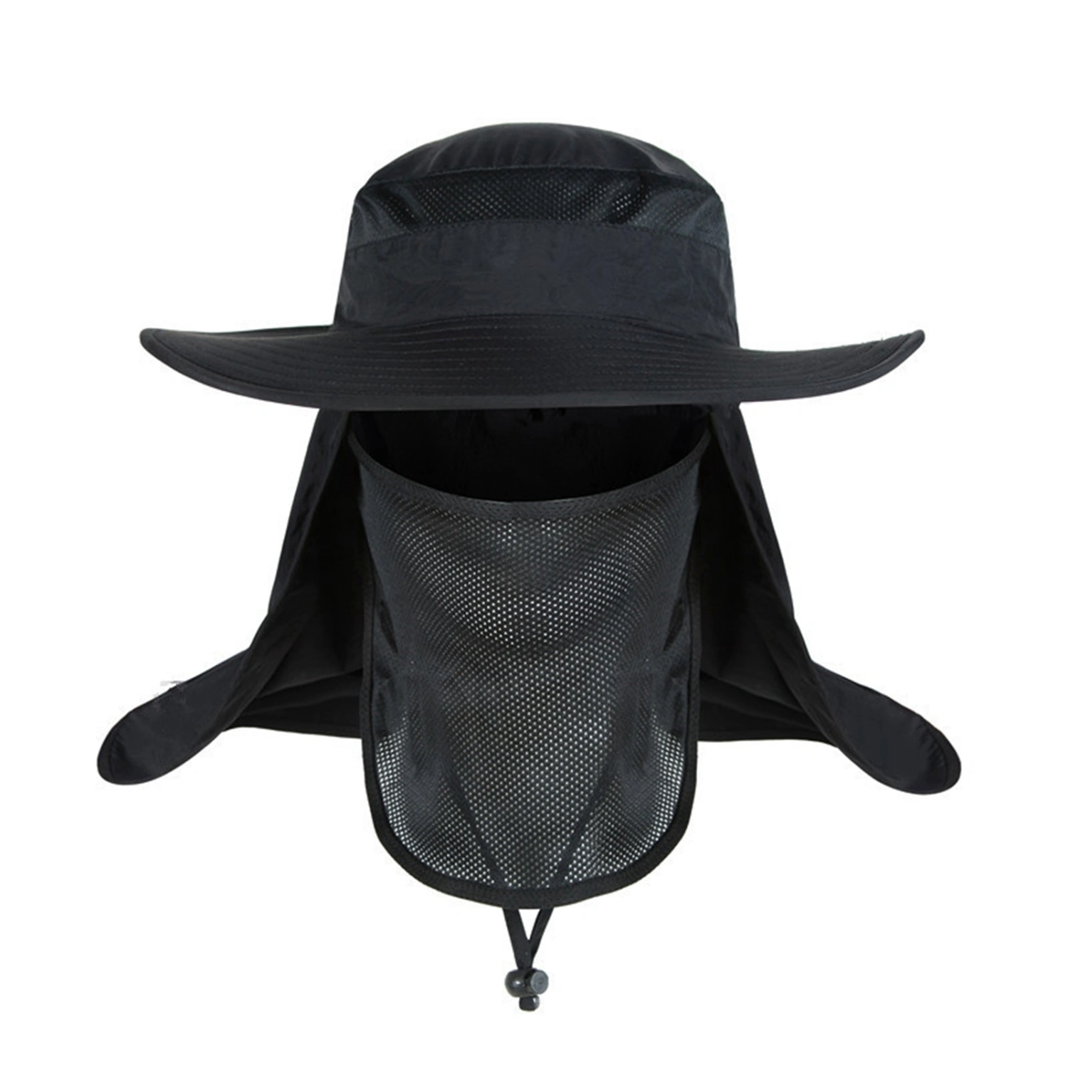 Mens Sun Hat Fast Drying Waterproof Nylon Breathable Mesh Detachable Veil Sun Protection Hat for Outdoor Fishing Camping Black