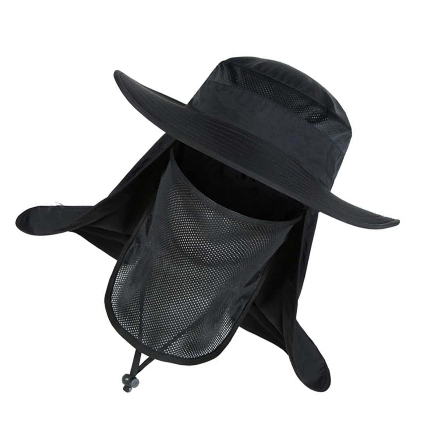 Mens Sun Hat Fast Drying Waterproof Nylon Breathable Mesh Detachable Veil Sun Protection Hat for Outdoor Fishing Camping Black