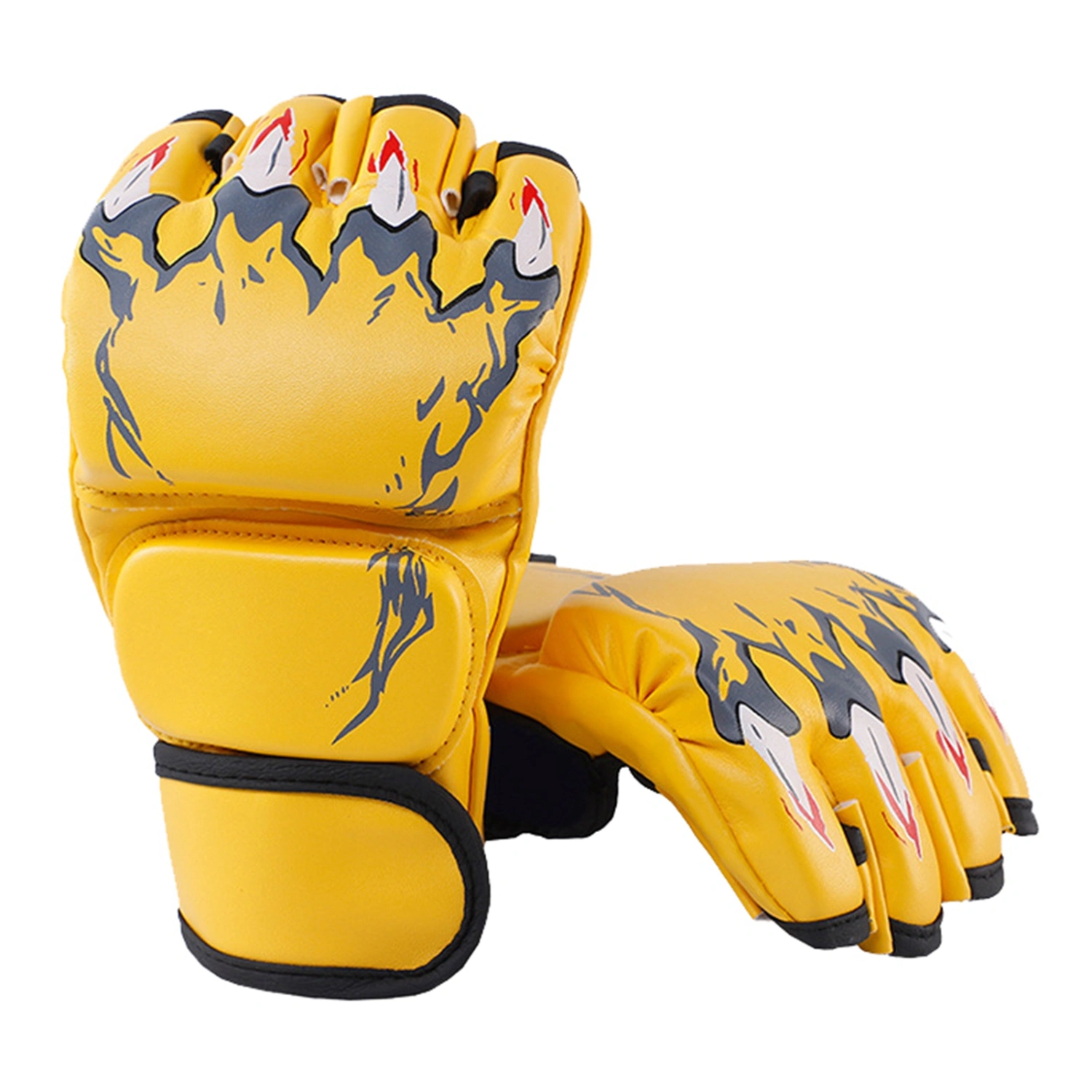 Half Finger Boxing Fight Gloves Half Finger Kickboxing Gloves with Adjustable Wrist Band for Men Women Tiger Claw Style Yellow