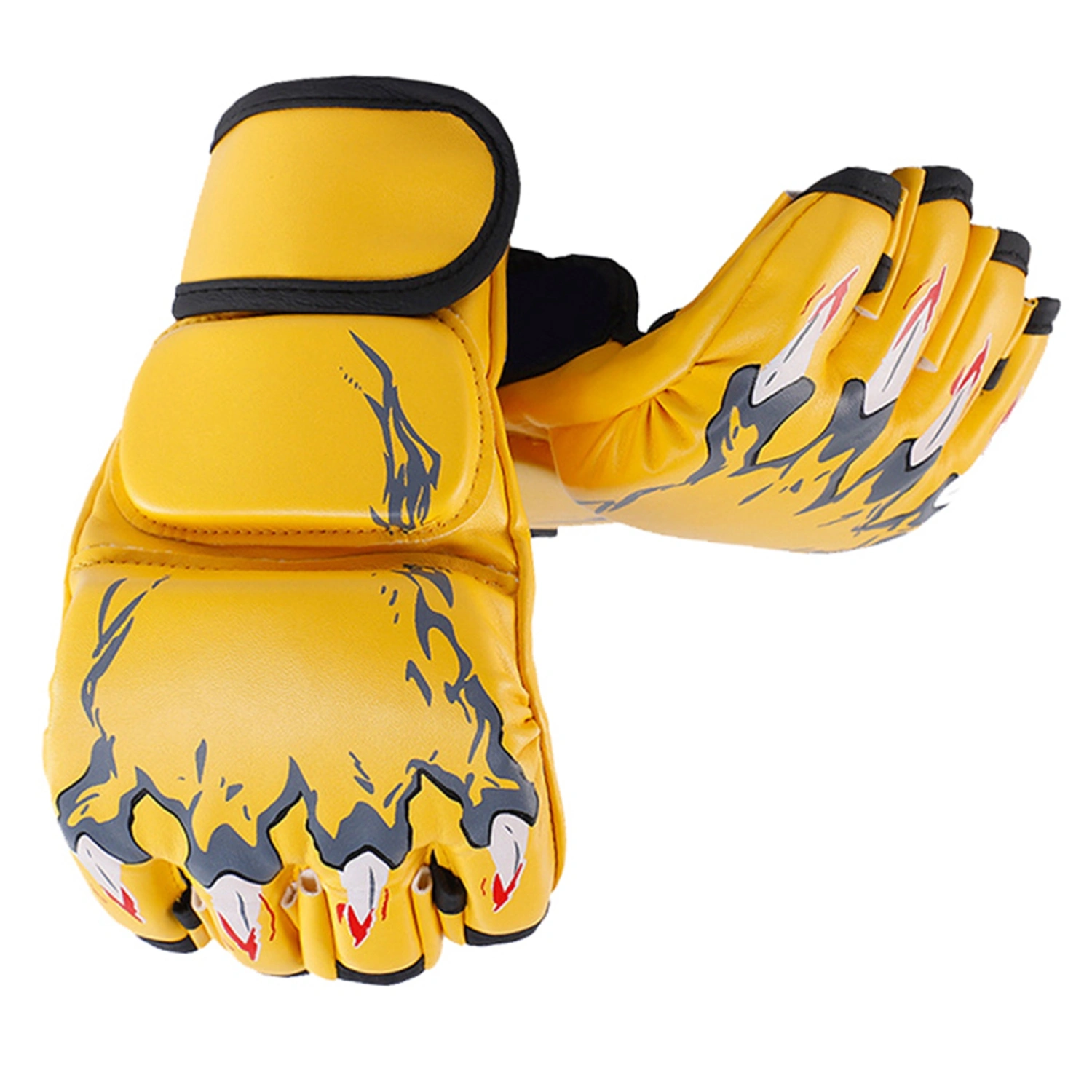 Half Finger Boxing Fight Gloves Half Finger Kickboxing Gloves with Adjustable Wrist Band for Men Women Tiger Claw Style Yellow