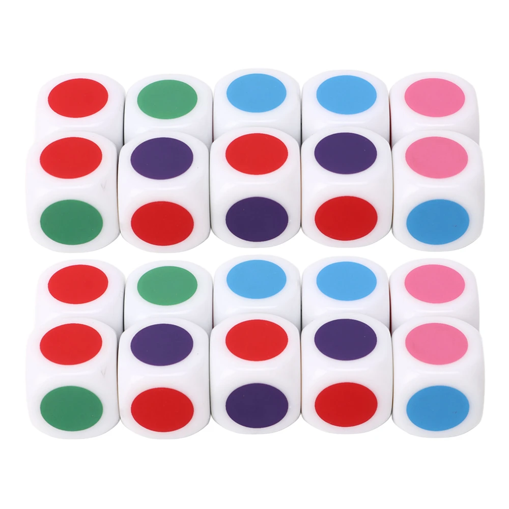 20Pcs Color Dot Dice 6 Colors Right Angle Teaching Dice for Board Games Digital Teaching