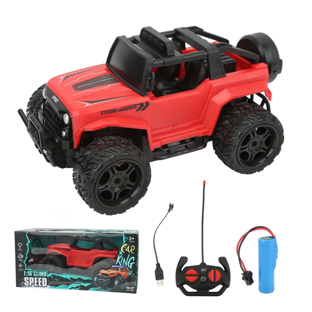 1/16 Scale Off Road Car with Light Sound Effects Nonslip Tires 2.4Ghz Omni Directional RC Car for Above 3 Years Old Kids Red