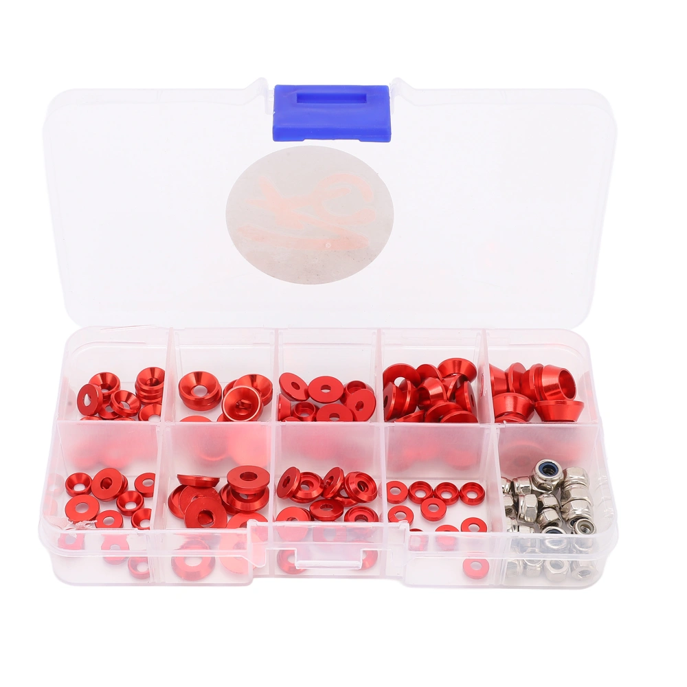 RC Screw Washer Kit CNC Machining Aluminum Alloy RC Flat Washer Cup Head Gasket Round Head Washer Nut for 1/10 1/8 Red