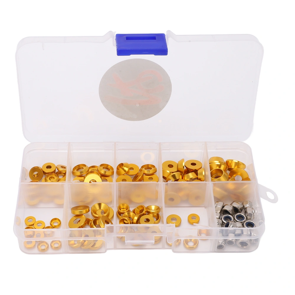 RC Screw Washer Kit CNC Machining Aluminum Alloy RC Flat Washer Cup Head Gasket Round Head Washer Nut for 1/10 1/8 Gold