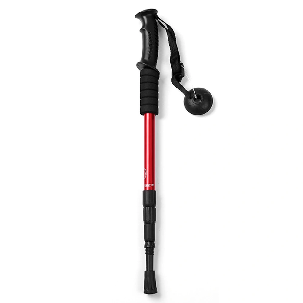 Hiking Poles 4 Sections High Strength Straight Shank Skidproof Handle Light Weight Walking Sticks for Camping Climbing Red