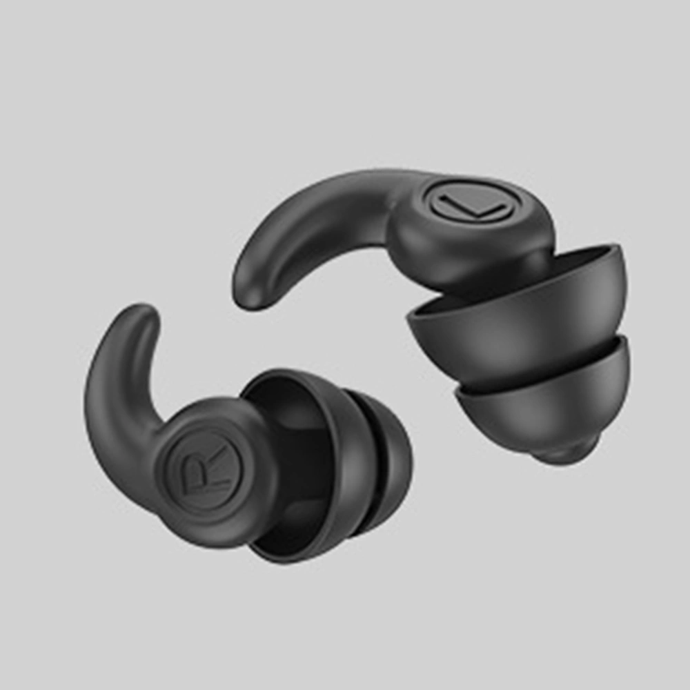 1 Pair Silicone Ear Plugs for Sleep Noise Reduction Sound Isolating Noise Cancelling Reusable Earplugs Third Generation Black