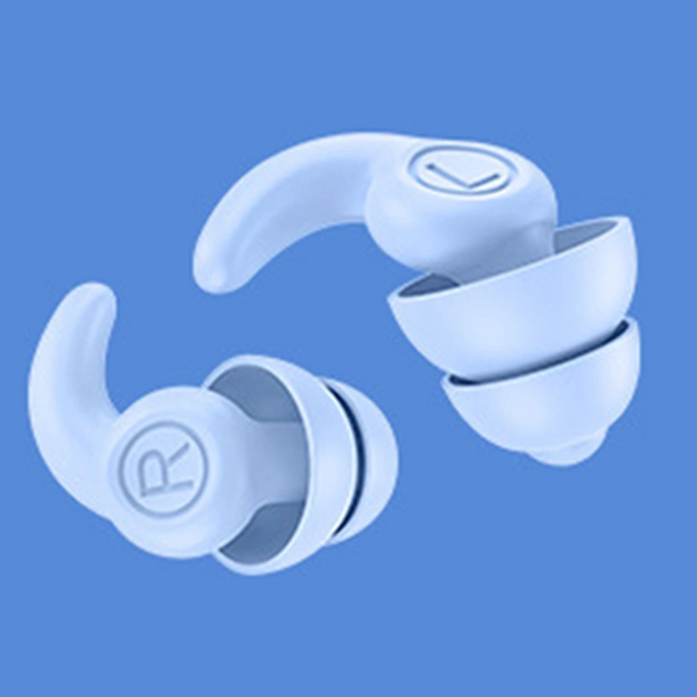 BuyWeek 1 Pair Silicone Ear Plugs for Sleep Noise Reduction Sound Isolating Noise Cancelling Reusable Earplugs Third Generation Blue