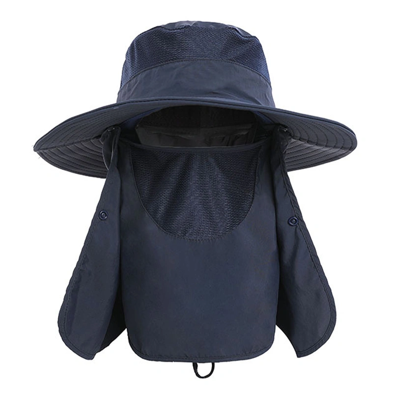 Sun Hat UV Protection Cap Wide Brim Nylon Breathable Quick Dry UPF 50+ Fishing Hat with Removable Face Neck Flap Cover Dark Blue