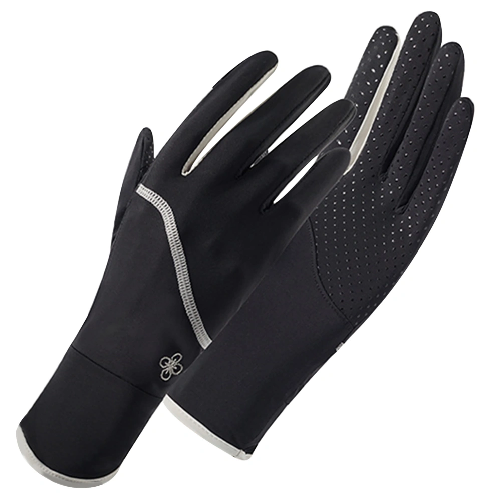 Sun Protective Gloves Ice Silk Cool Breathable Prevent Slip Summer UV Protection Gloves for Cycling Riding Driving Black