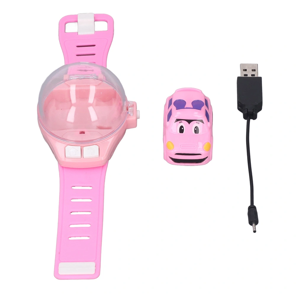 Mini RC Car Watch Toys Cute Shape USB Charging Silicone Strap Wrist RC Car Watch Toy for Boys Girls Pink