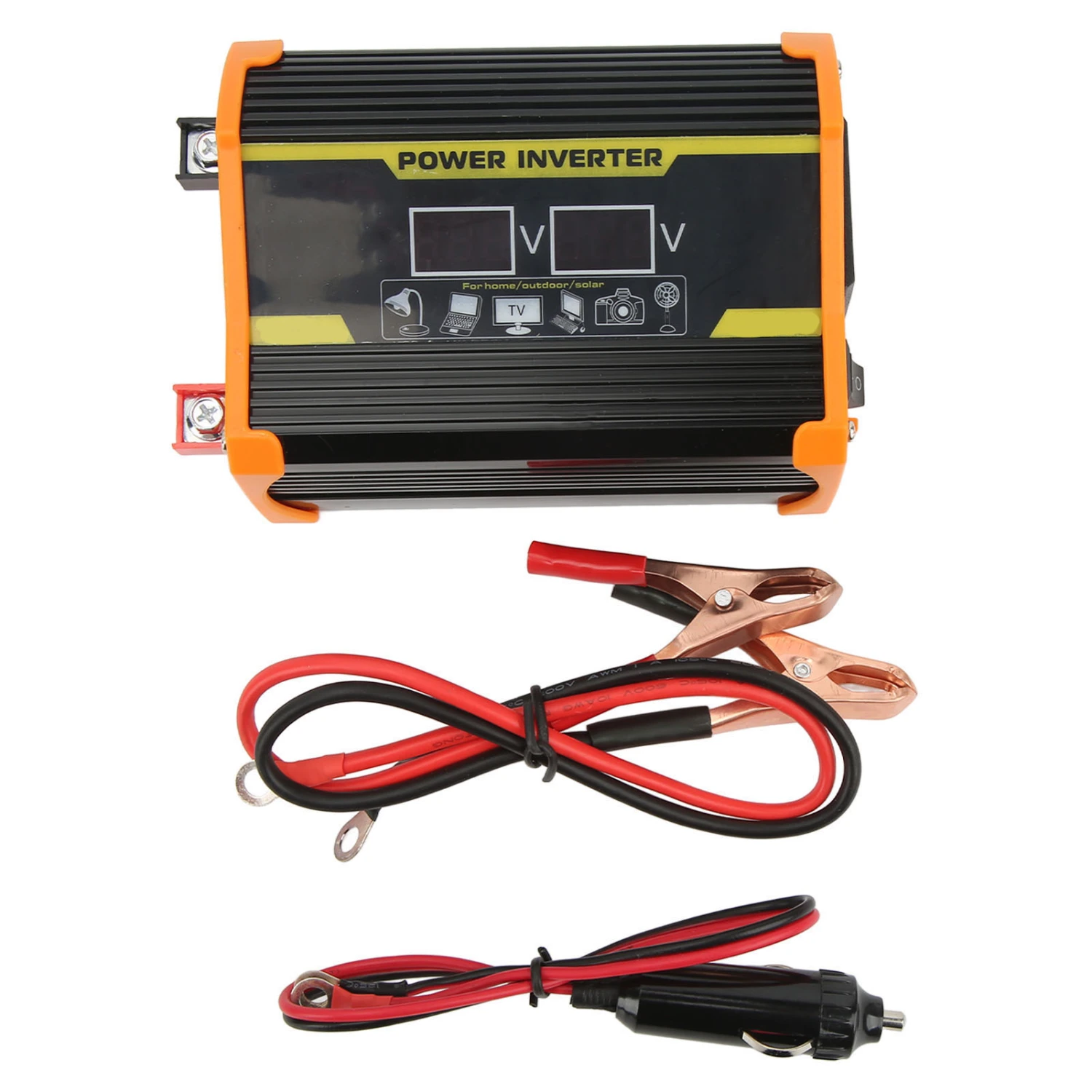 Modified Sine Wave Inverter 12V to 110V with Dual USB Ports Voltage Display Vehicles Power Inverters for Cars Black