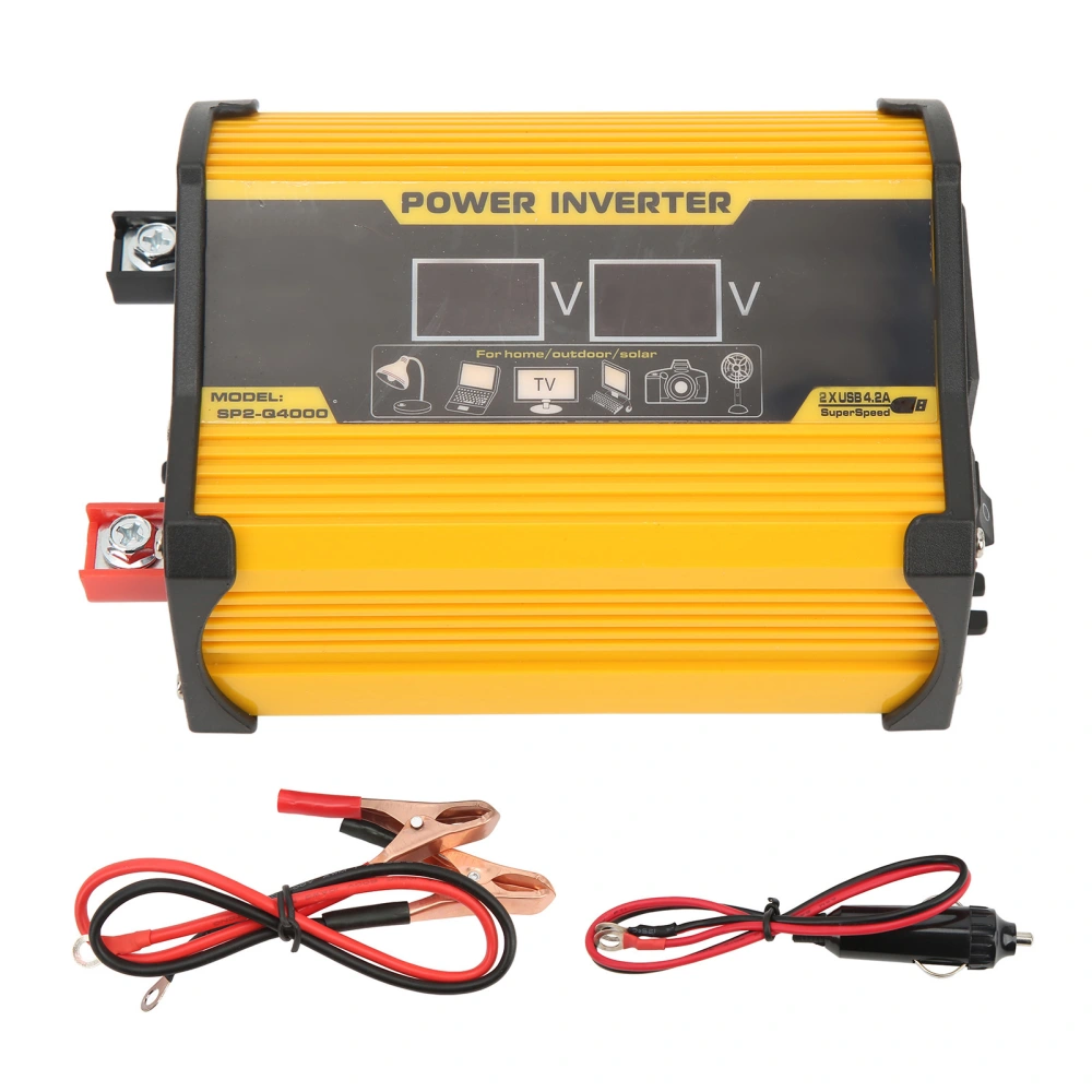 Modified Sine Wave Inverter 300W Car Power Inverter DC 12V to 220V AC Converter with Dual USB Voltage Display Yellow