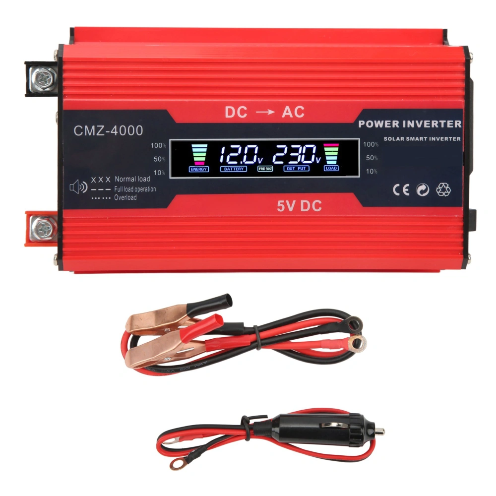 300W Modified Sine Wave Inverter Dual USB Ports 4.2A Fast Charging Car Power Inverter with Color Digital Display 12V to 230V Red