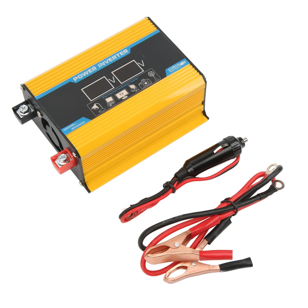 Modified Sine Wave Inverter 300W Solar Car Power Inverter DC 12V to 110V AC Converter with LCD Display Screen Yellow