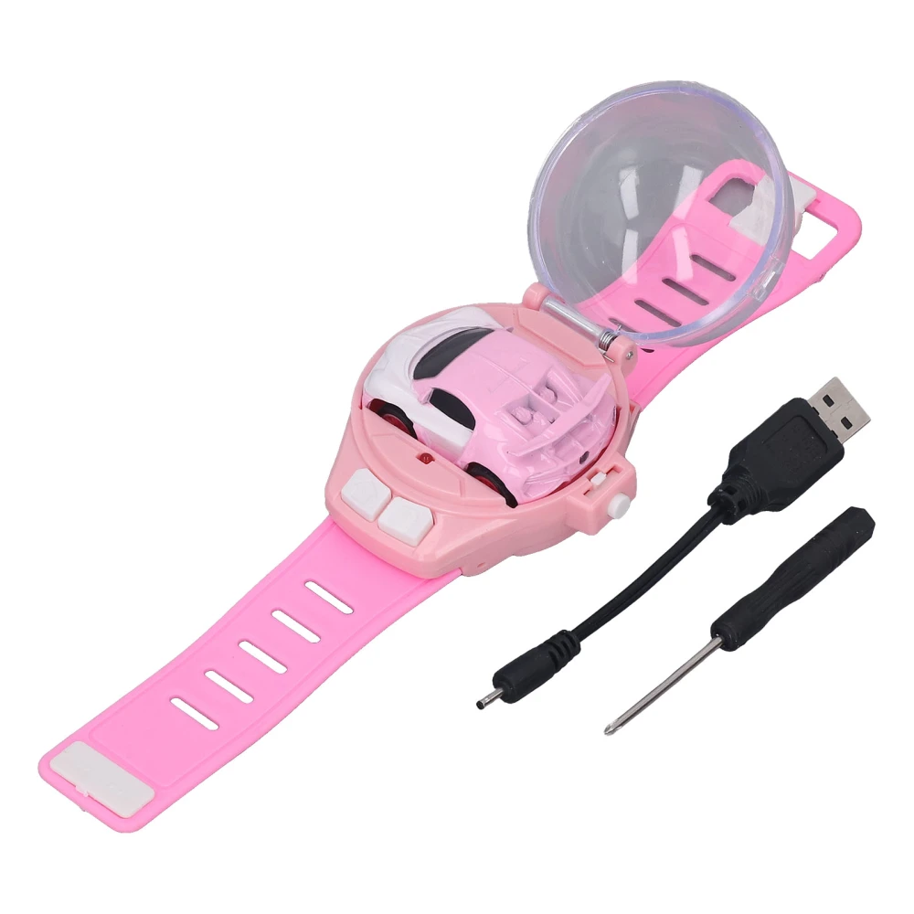 Mini RC Car Watch Toys 2.4GHz USB Charging Battle Watch Racing Toy Wrist Racing Car Watch Toy for Boys and Girls Pink