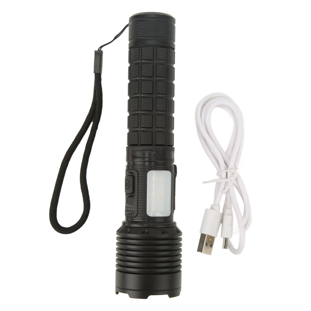 LED Flashlight Super Bright Intelligent Power Display IPX4 Waterproof USB Charging Flashlight with Side Light