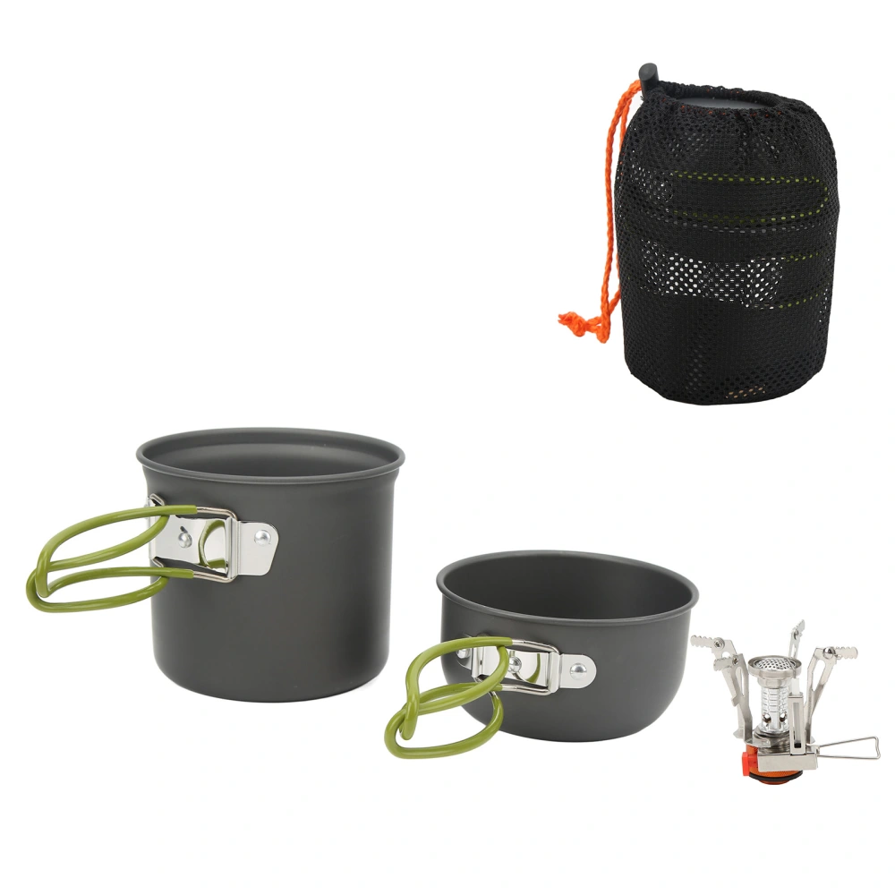 Camping Cooking Set Alumine Strong Bearing Food Grade Portable Stove Pot Set for Outdoor Green Handle