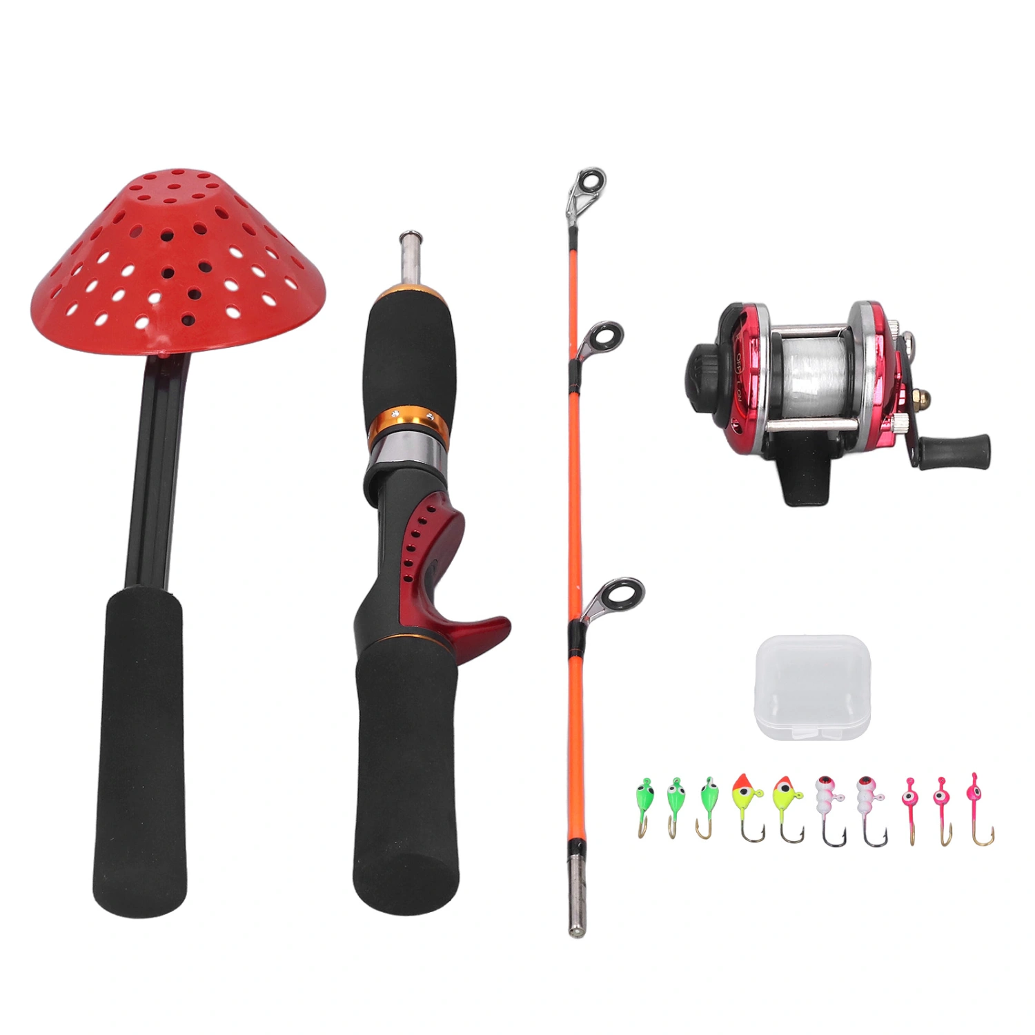 Winter Ice Fishing Rod Fishing Reel with Fishing Line Ice Fishing Hook Ice Scoop Combination Gear Set for Outdoor Fishing