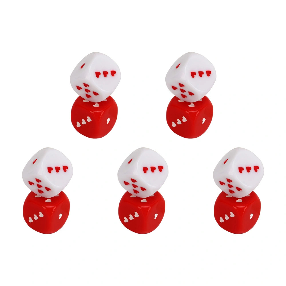 5 Pair Red White Heart Dice Plastic Safe Multiple Playing Method Portable Fashionable Gaming Dice Set