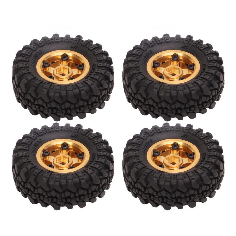 1 Inch RC Tires Brass Wheel Hub Rubber RC Car Tyres for FMS FCX24 1/18 1/24 Crawler 4pcs Gold