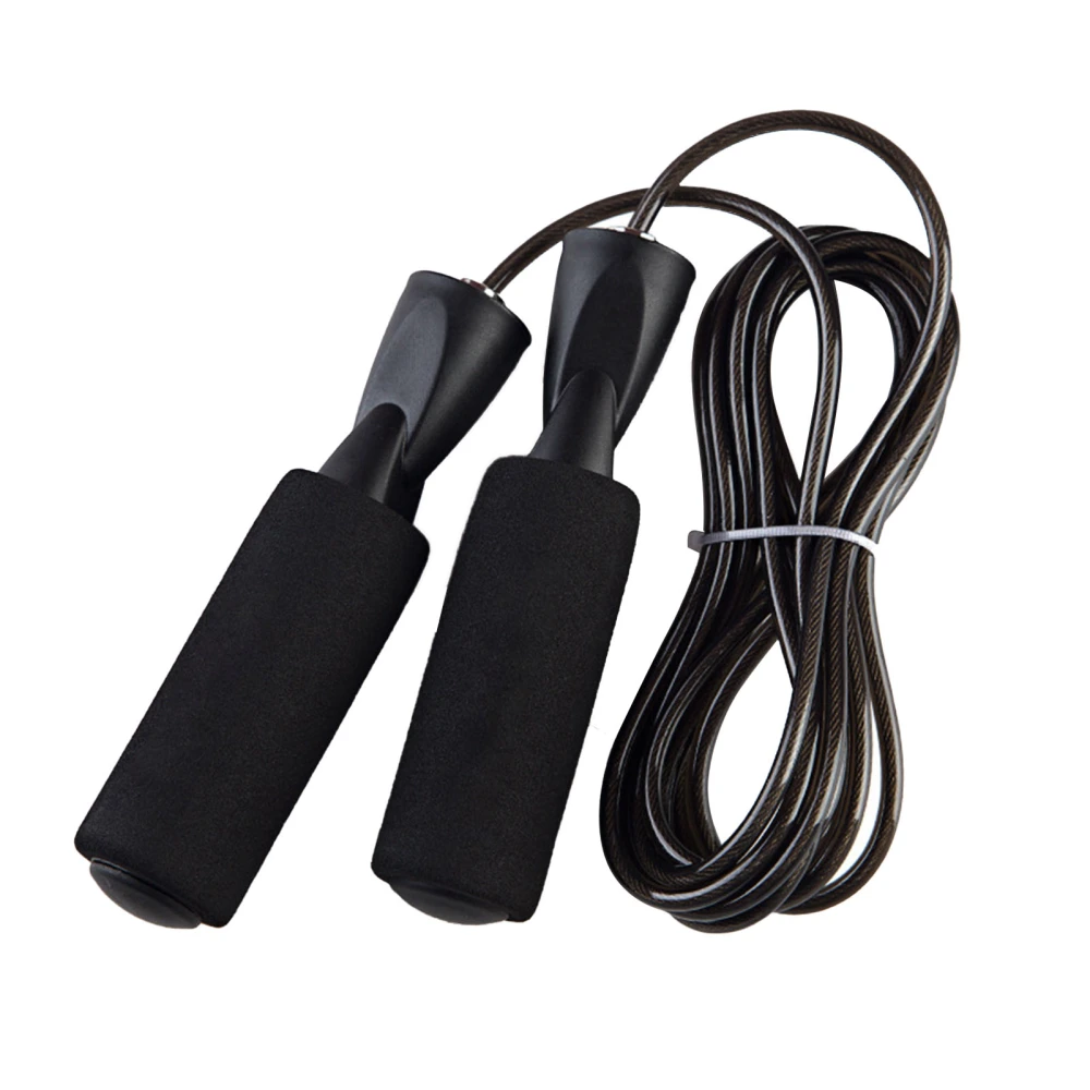 Skipping Rope Length Adjust Foam Handle Prevent Slip Steel Wire Exercise Speed Rope for Outdoor Black