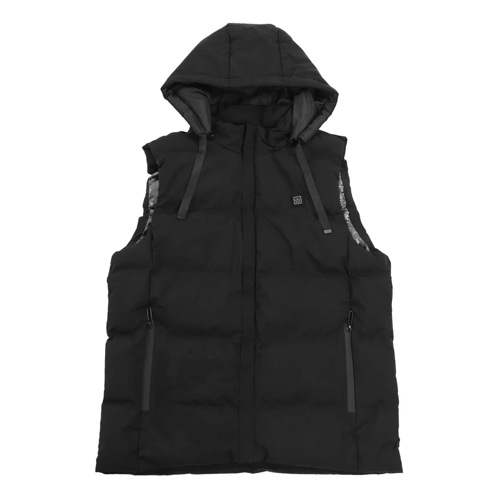 Heated Hooded Vest Fast Warmer Up Jacket 7 Areas Carbon Fiber Constant Temperature USB Port for Outdoor Skiing XL Black