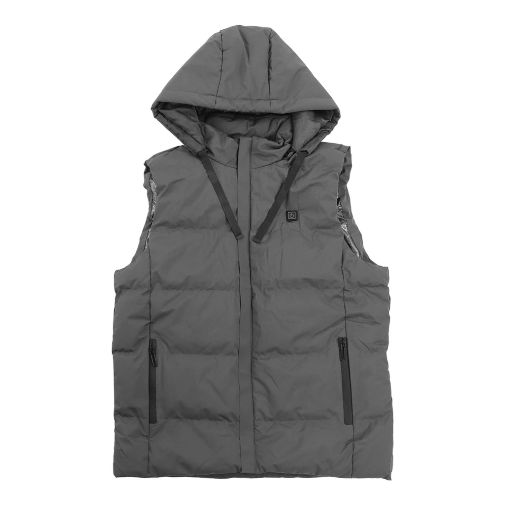 Heated Hooded Vest Fast Warmer Up Jacket 7 Areas Carbon Fiber Constant Temperature USB Port for Outdoor Skiing XL Grey